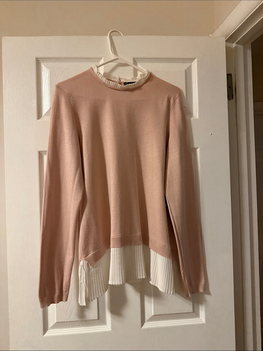Adrianna Papell Blush Pink Sweater with Cream Pleated Hem